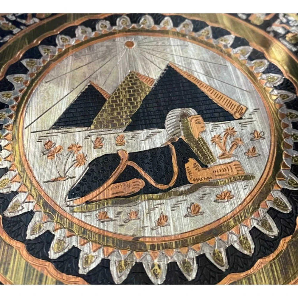 Vintage Handmade‎ Egyptian Brass Metal Decorative Plates Wall Hanging 9.5